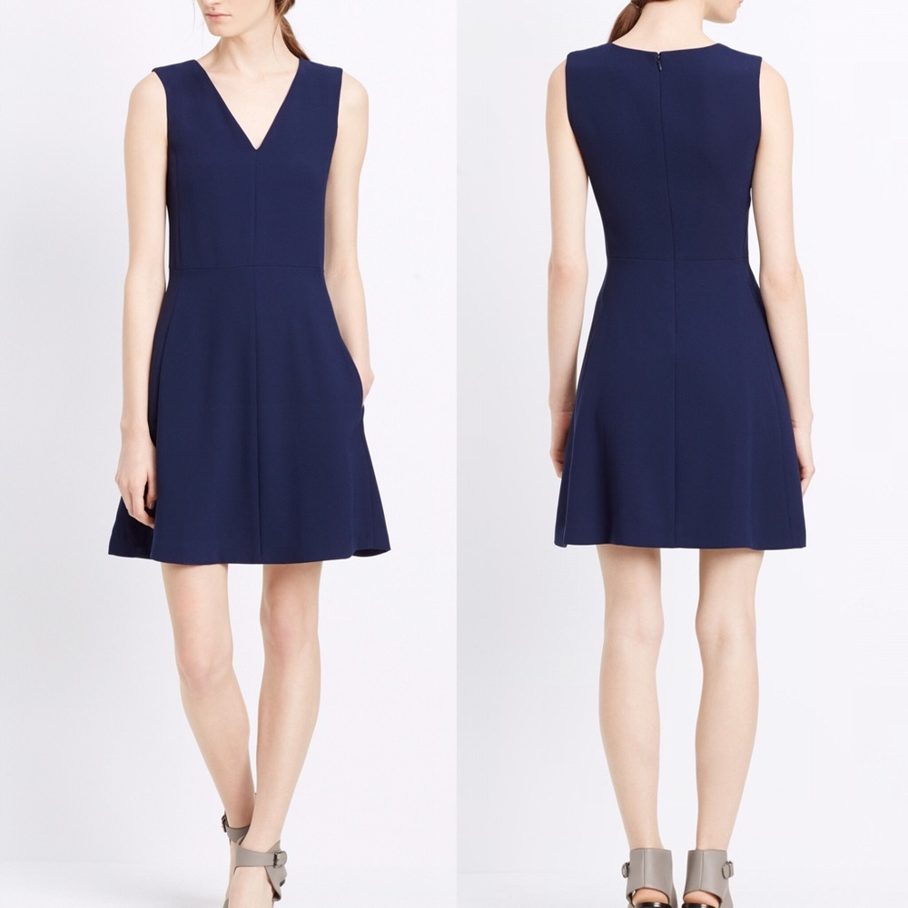 Vince V Neck Sleeveless A Line Blue Dress 6 NWT